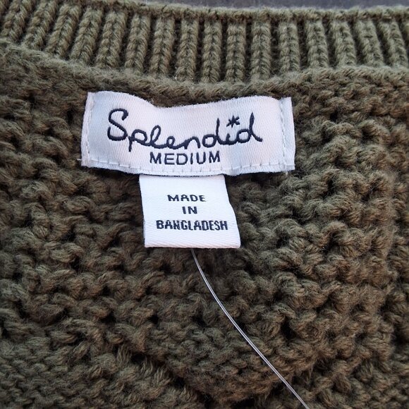 Splendid Open-Knit Crocheted Sleeveless Top Womens M Olive Green Preppy Boho - Picture 5 of 7